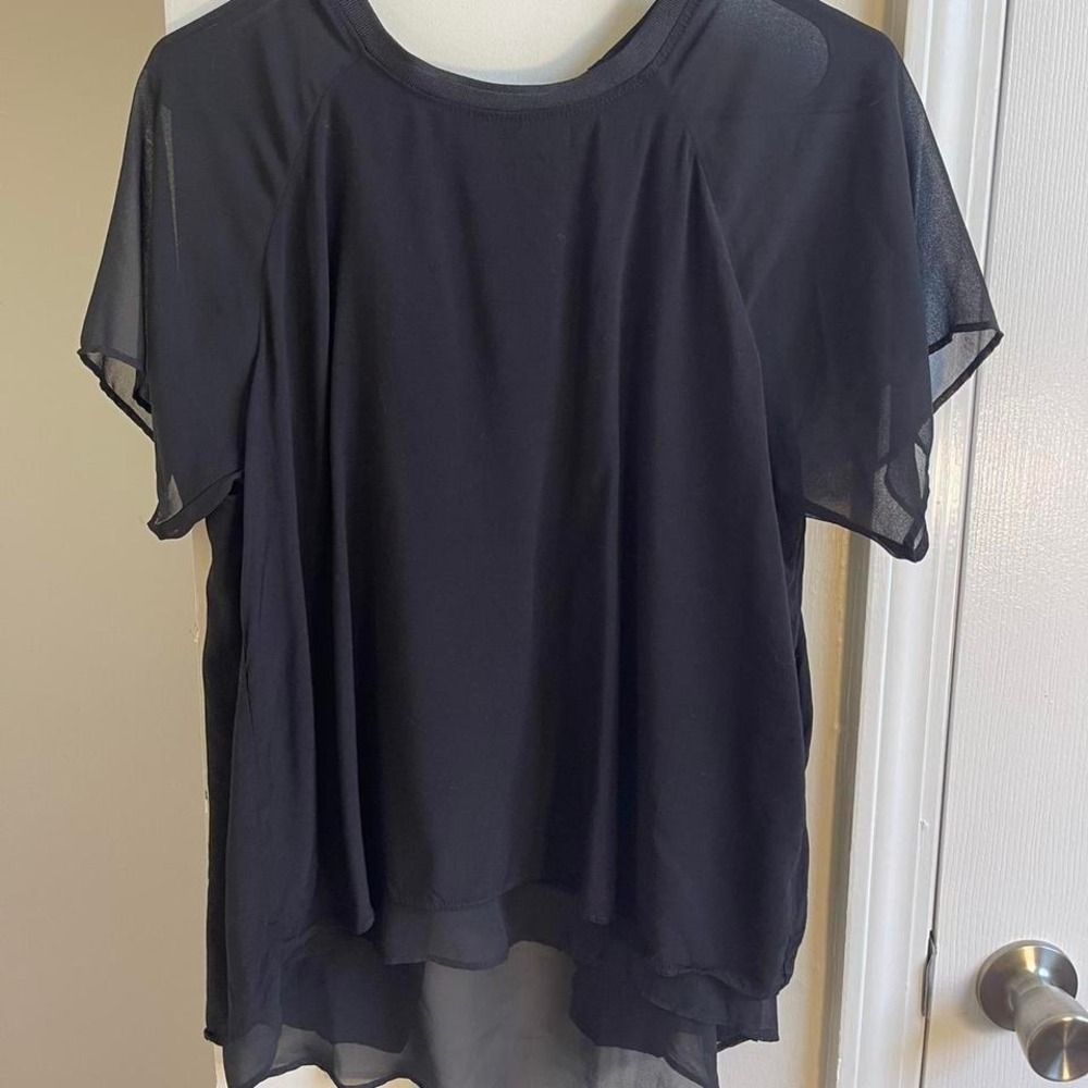 Forever 21 Contemporary Black Layered High Low Split Back Chiffon Blouse Large